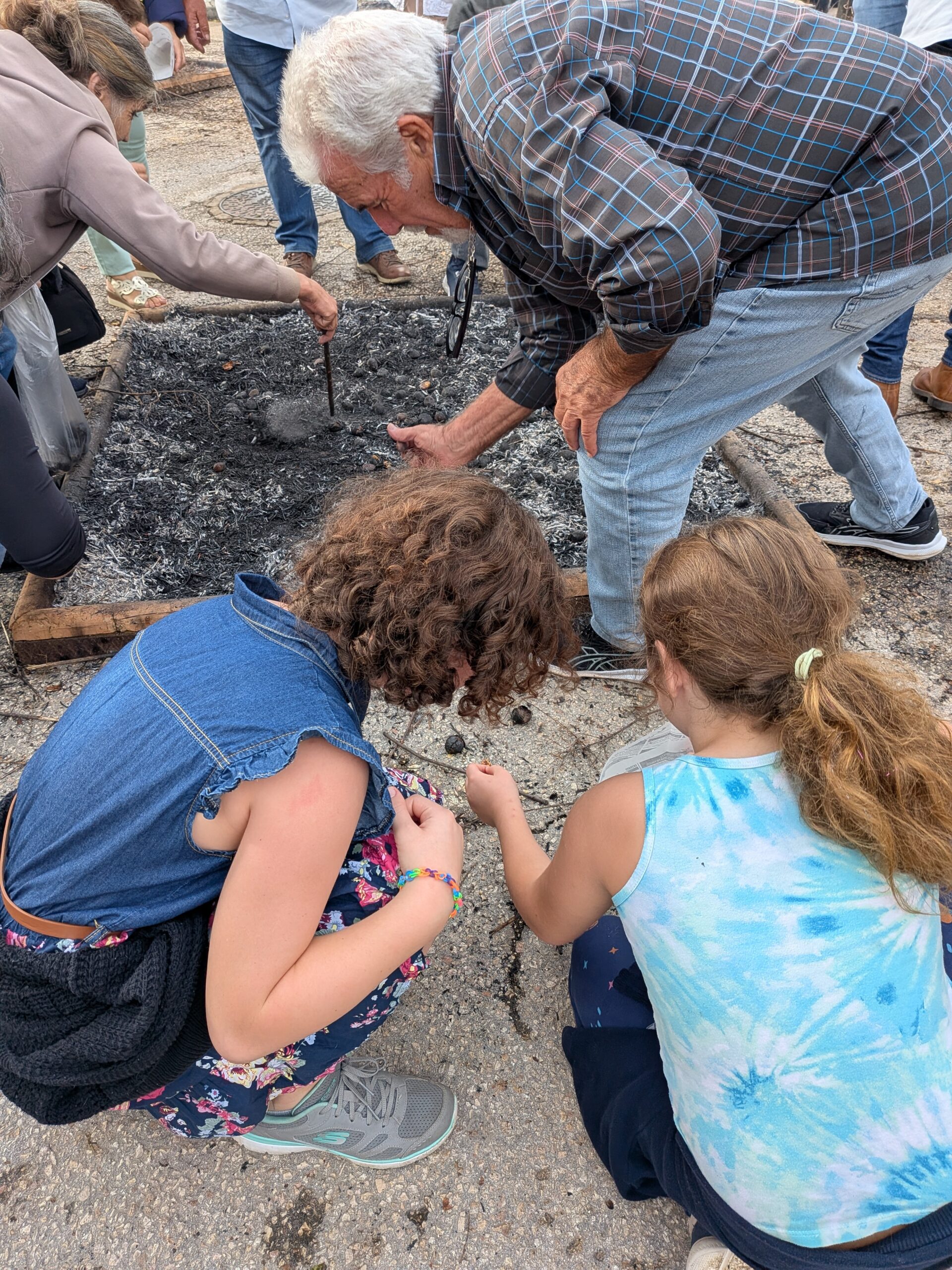 kids collecting roasted chestnuts